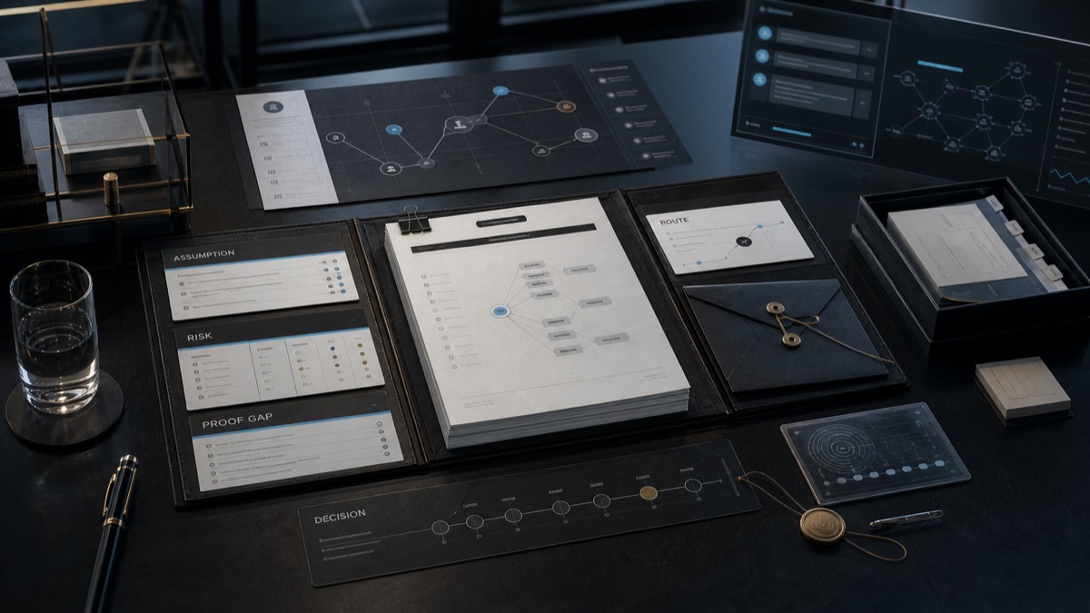 AI-generated White Noise Totality client decision packet workspace with source thesis, proof ladder, stewardship boundary, scenario map, and route handoff artifacts