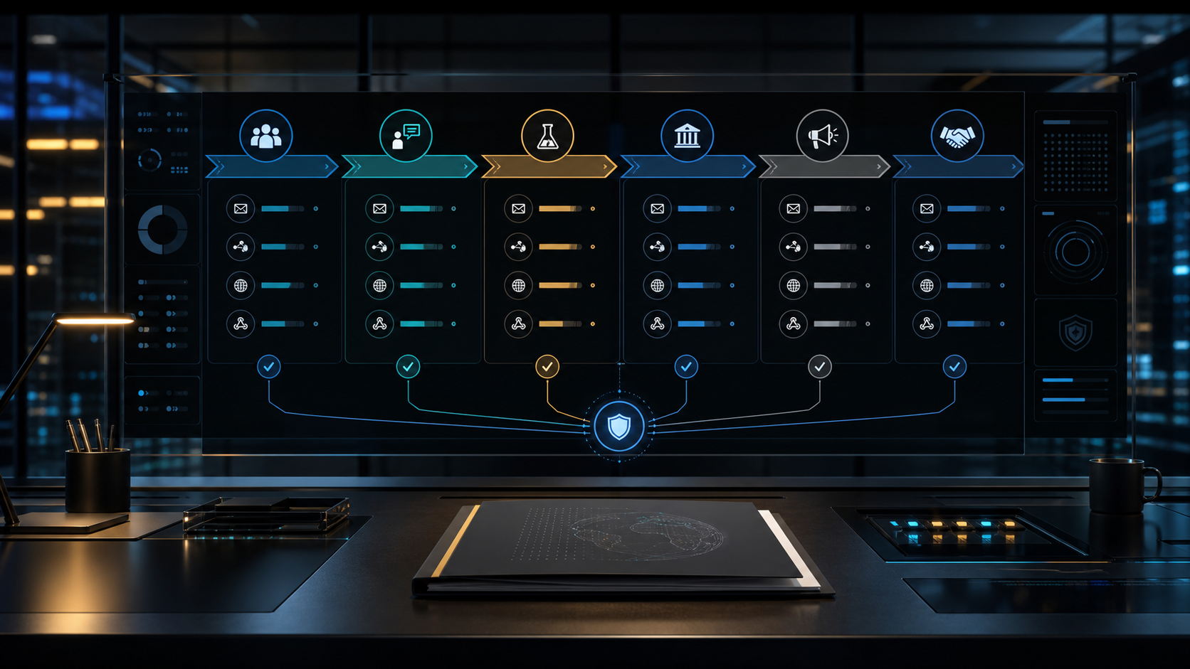 AI-generated editorial concept of White Noise inquiry routing controls for membership, consulting, Custom R&D, investor, press, and partnership messages