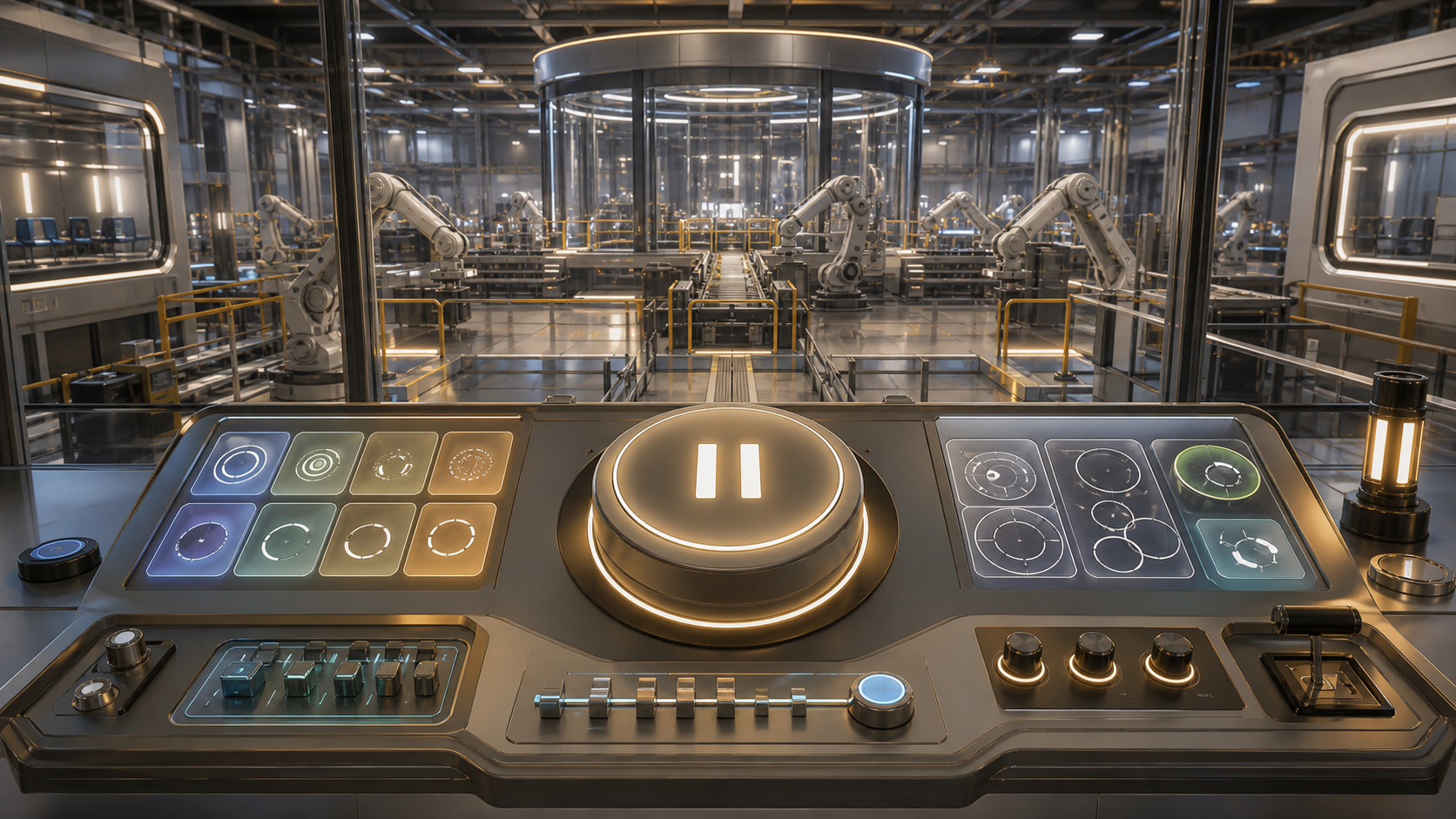 Autonomous Factory Slow Button reference image showing a slowdown authority for autonomous factory and macro-construction systems