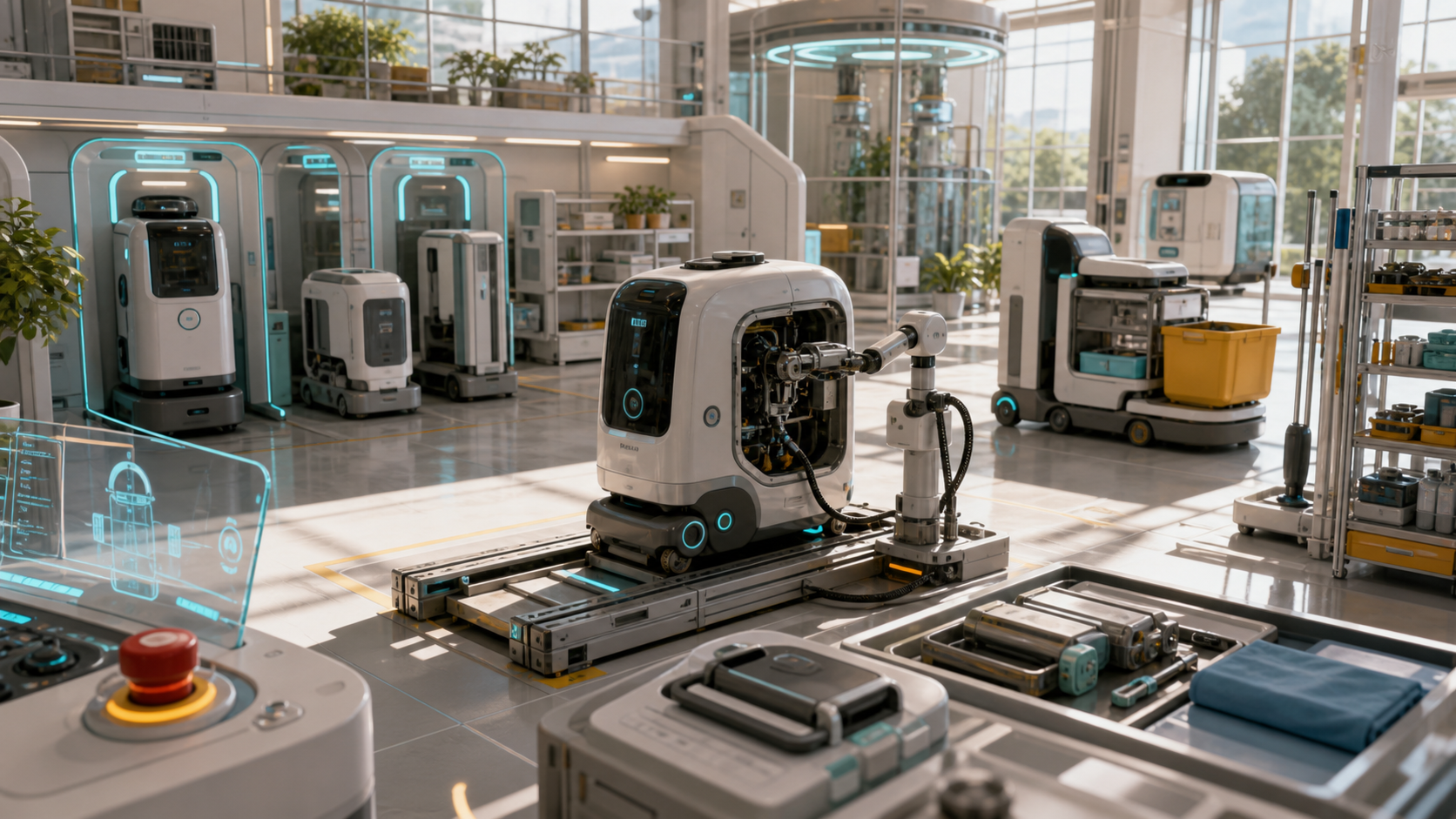 Service Robot Pause Duty reference image showing a pause duty for service robots, android care, and embodied AI concepts