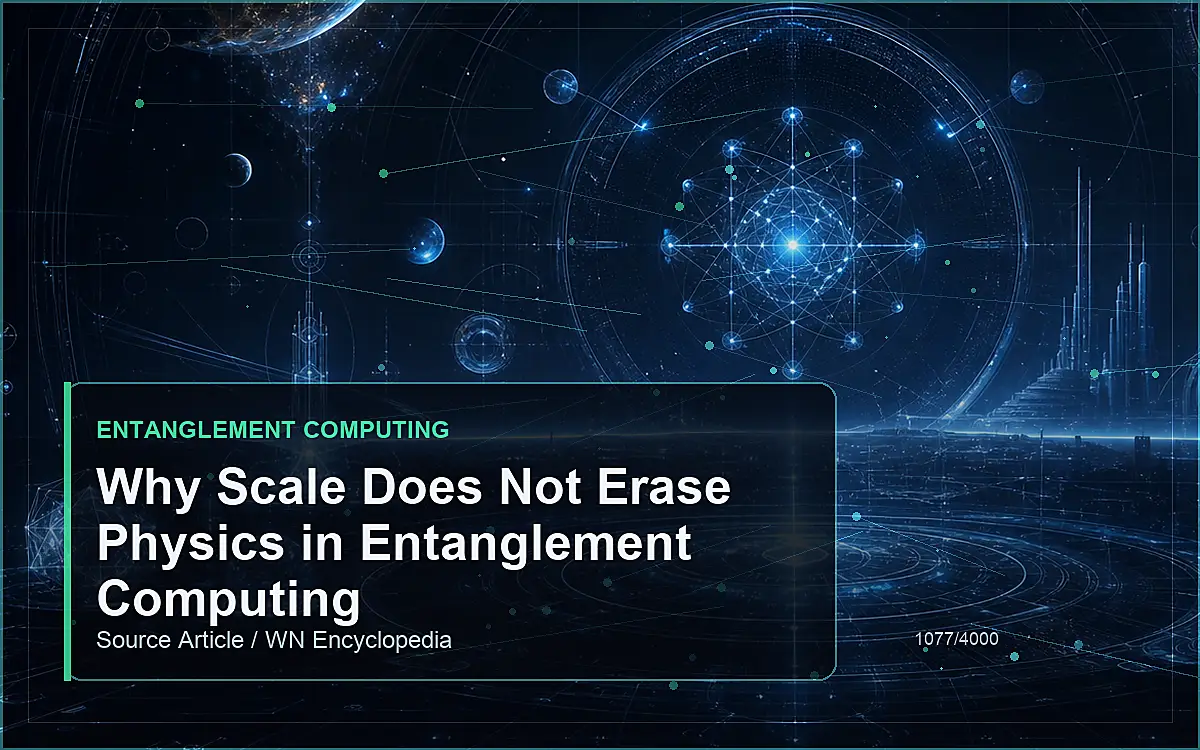 AI-generated encyclopedia reference image for Why Scale Does Not Erase Physics in Entanglement Computing