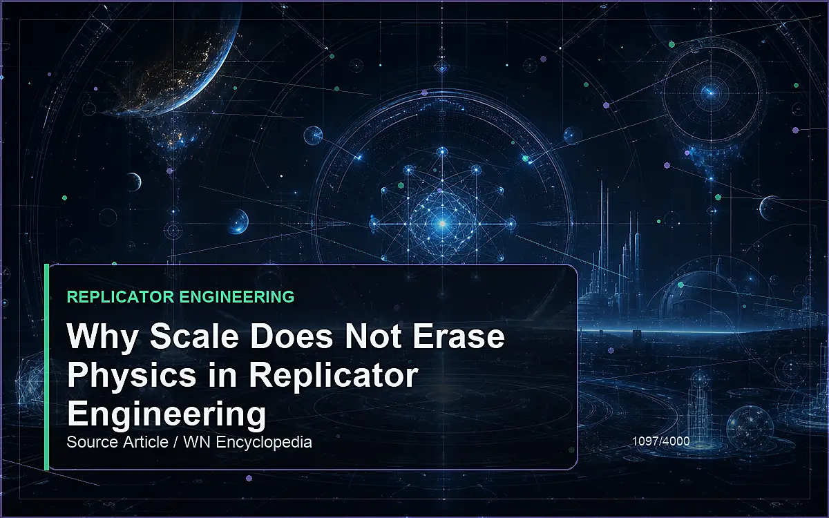 AI-generated encyclopedia reference image for Why Scale Does Not Erase Physics in Replicator Engineering