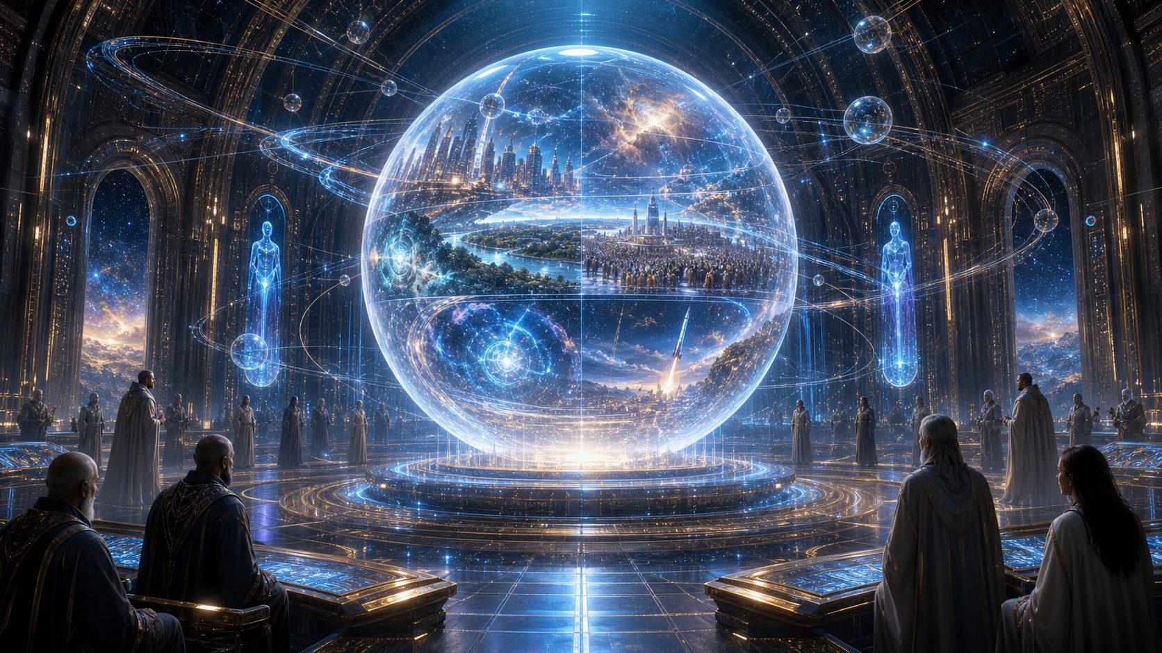 A cosmic city with spacecraft — the kind of structure a universal constructor implies