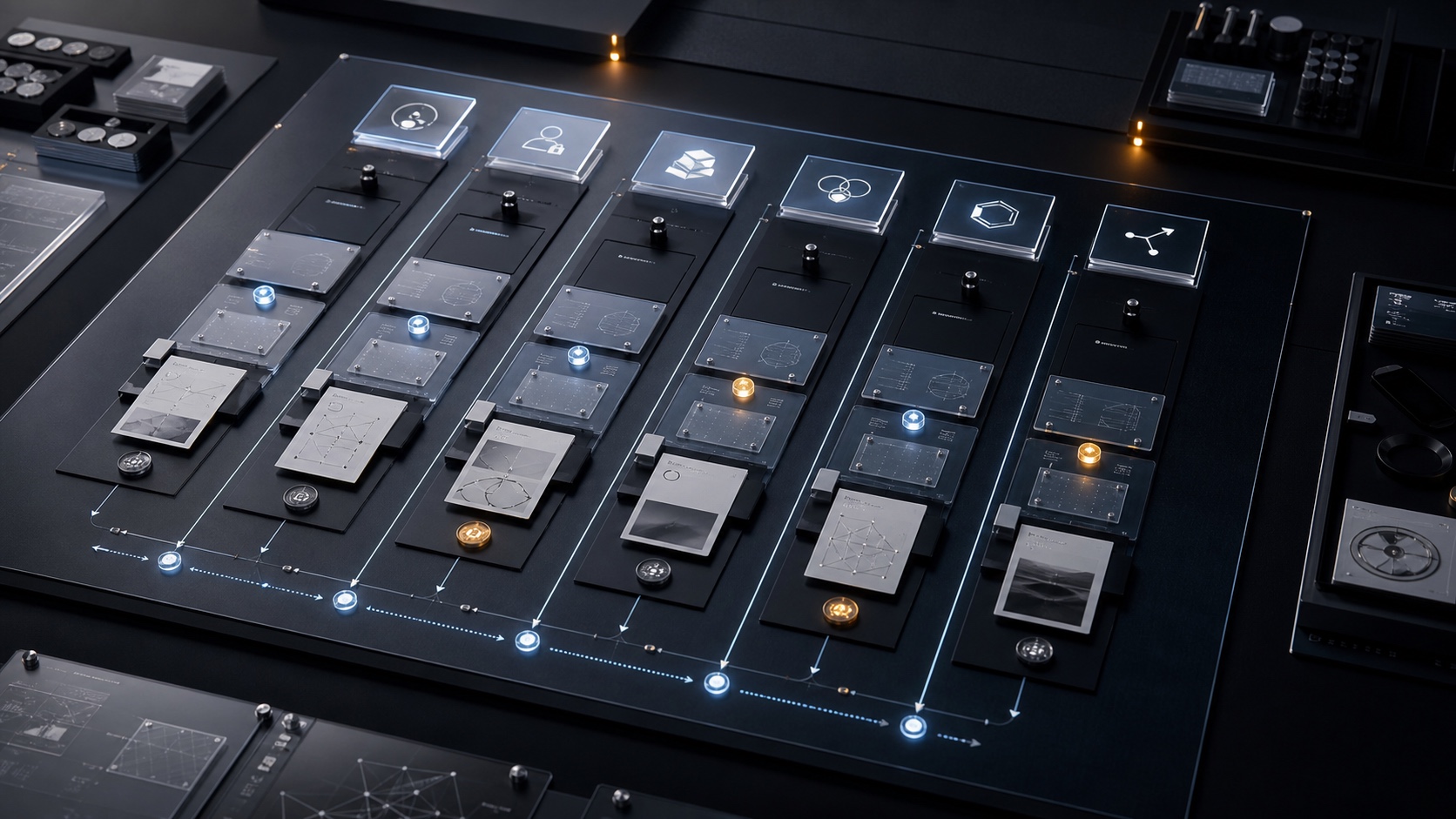 White Noise service decision table with distinct routes for members, partners, products, labs, and review.