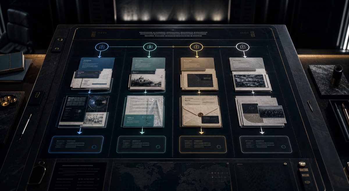 AI-generated White Noise first-artifact route board with four counterparty lanes, evidence packets, and bounded diligence handoff paths