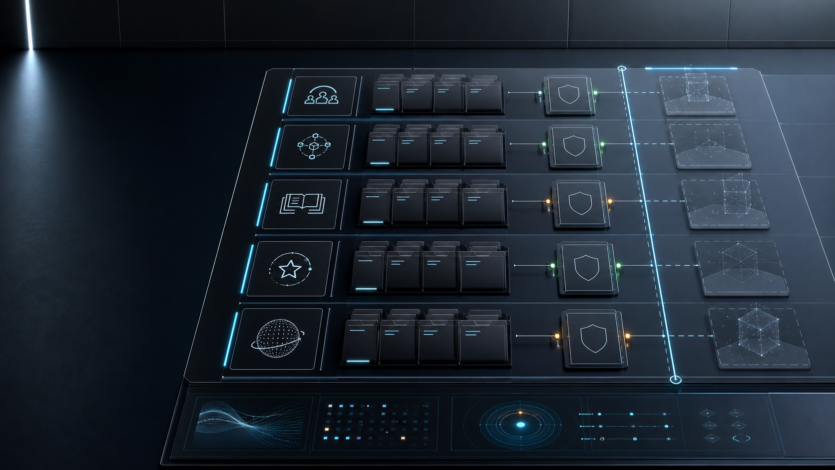 AI-generated White Noise revenue-readiness board with separated revenue lanes, source-record folders, review gates, and optional upside panels