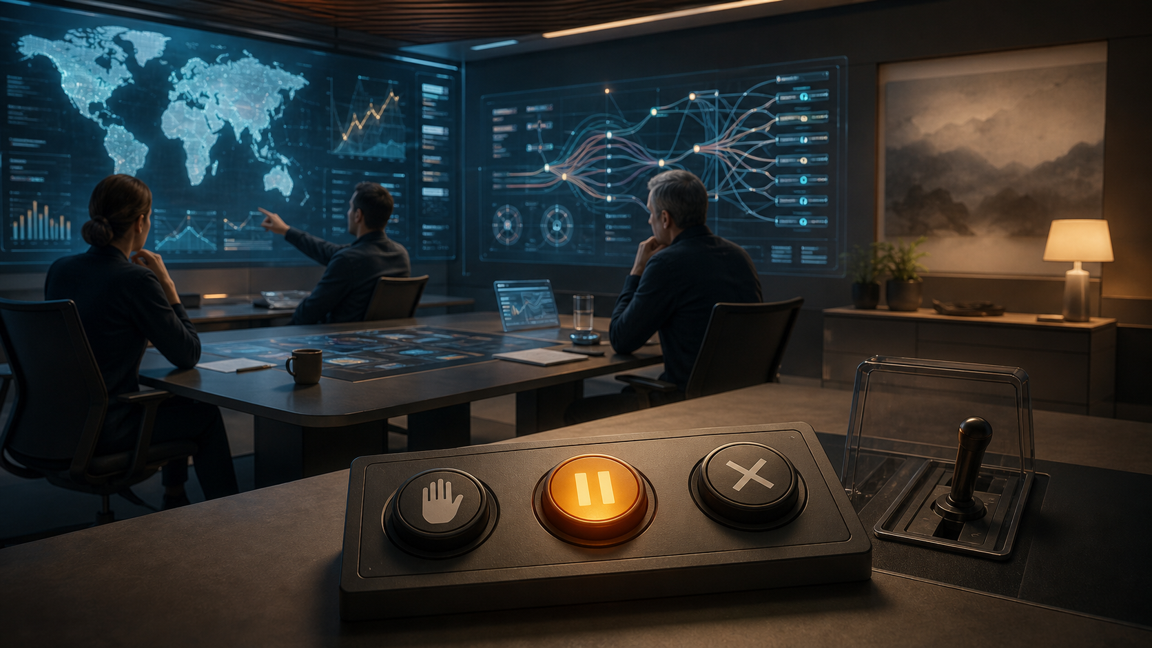 Appeal Buttons for Superintelligent Planning editorial art for WN Magazine