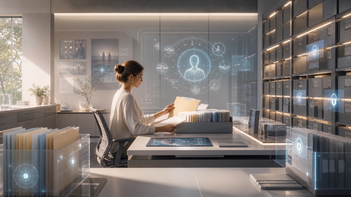 A member memory archive with consent folders, audit trails, personal data vaults, and review desk.