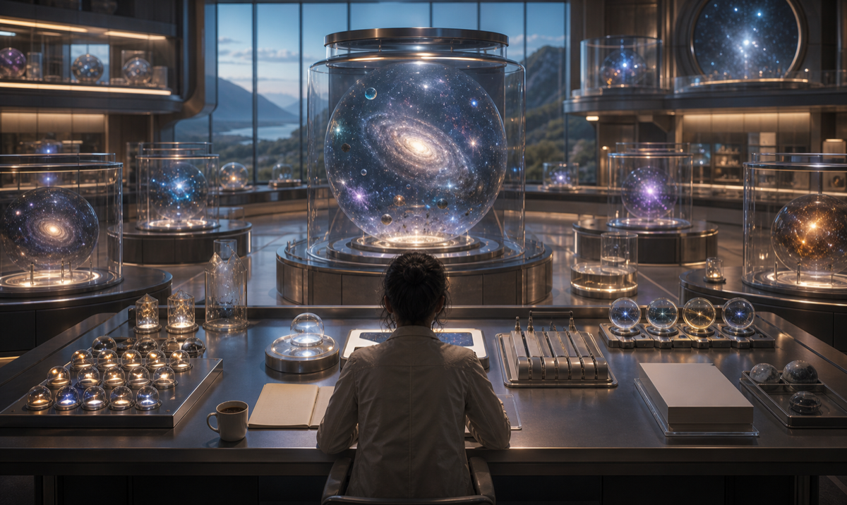 Cosmology Humility for Engineered Verses editorial art for WN Magazine