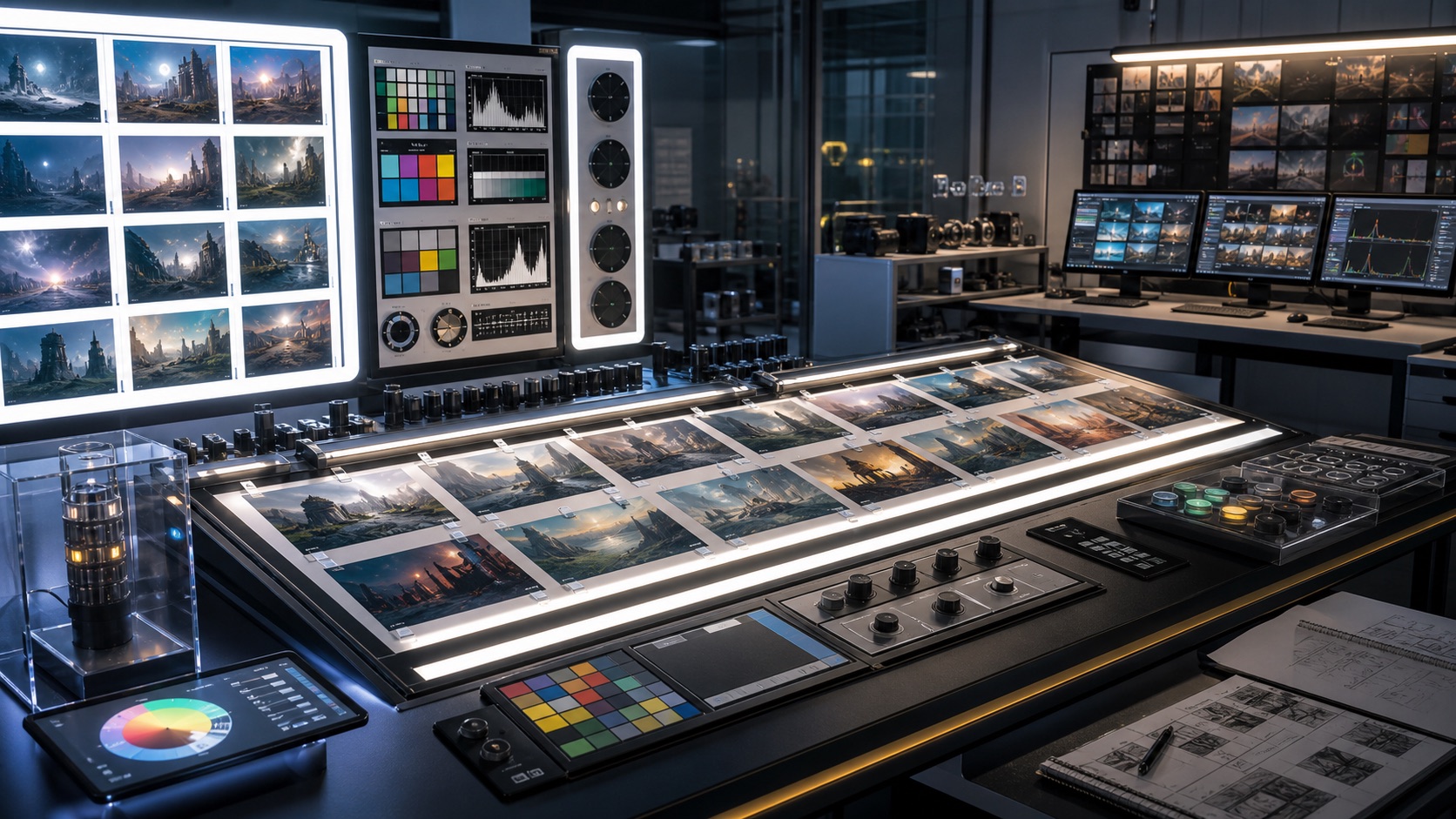 Evaluation Harnesses for Generated Scenes editorial art for WN Magazine