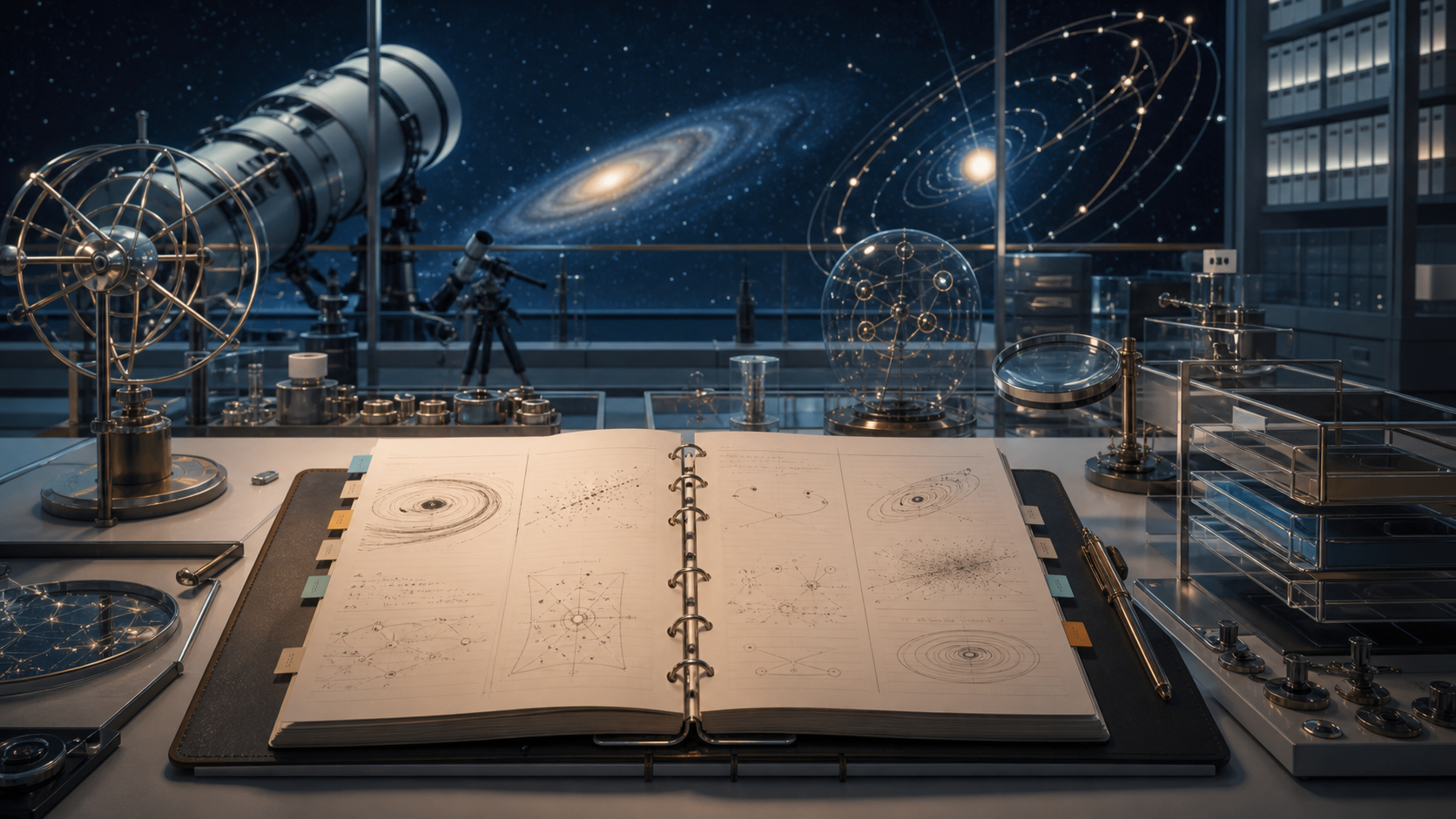 Hypothesis Ledgers for Dark-Matter Lessons editorial art for WN Magazine