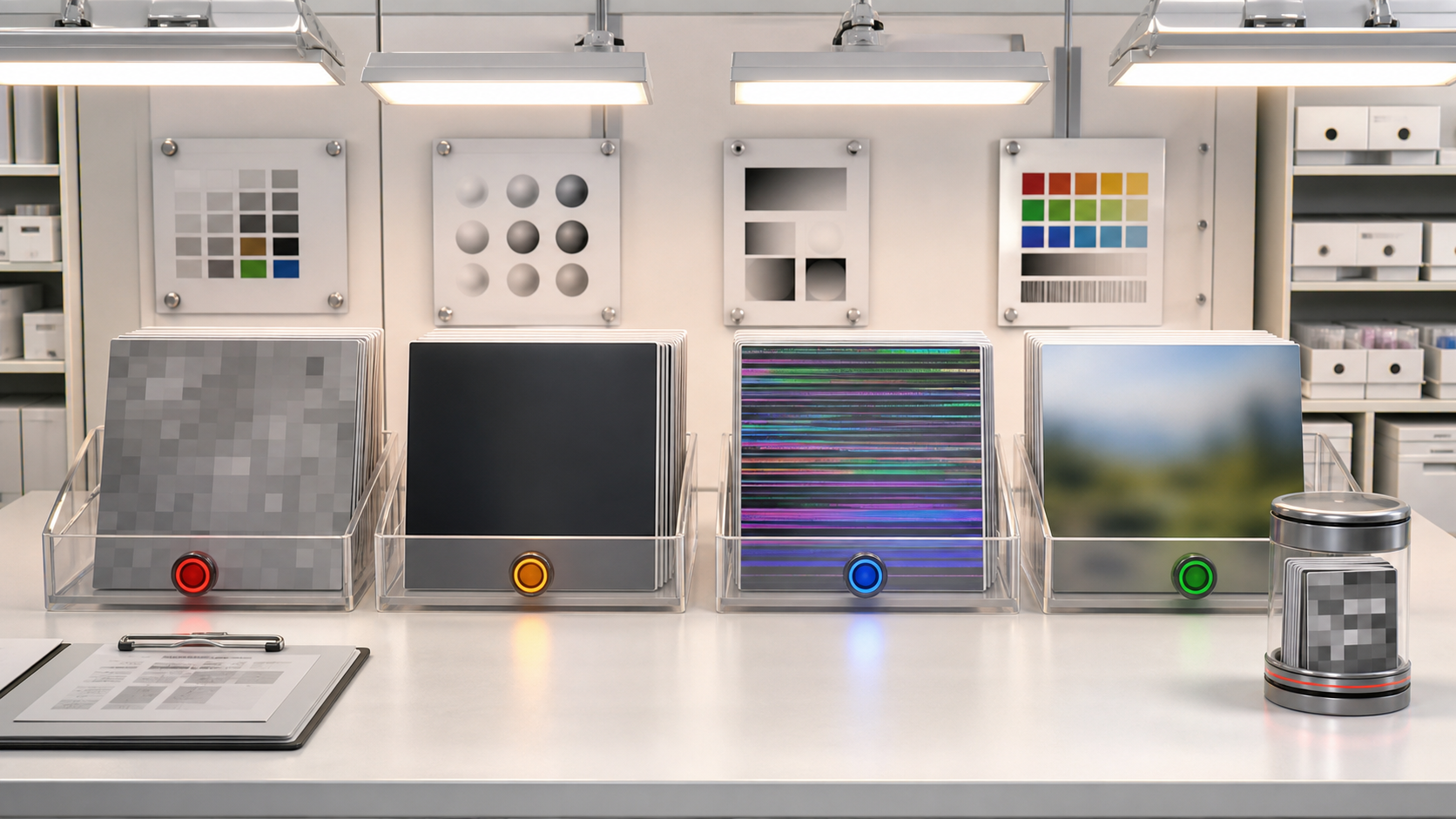 A calm bright image studio aftercare room includes privacy screens and safe storage capsules.
