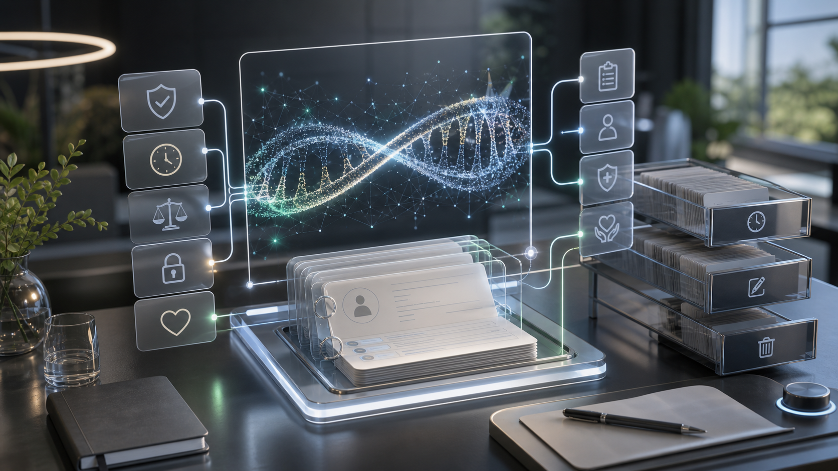 Immortality Genome Consent Ledgers editorial art for WN Magazine