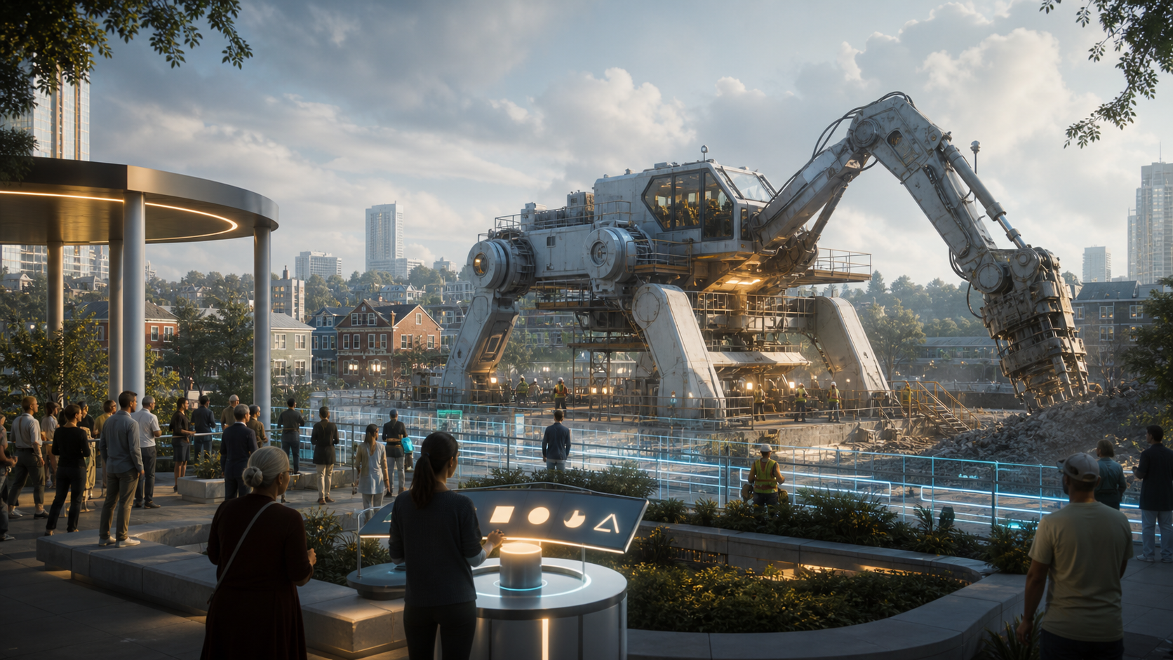 Macrobot Worksites With Neighborhood Vetoes editorial art for WN Magazine