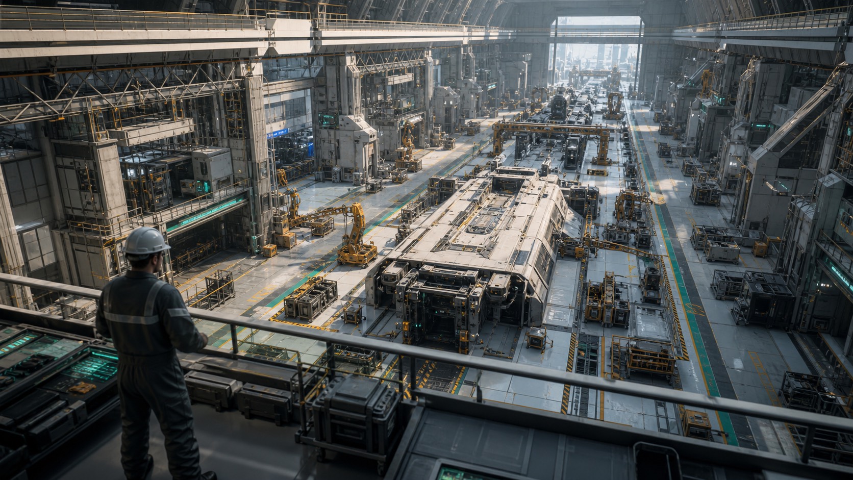 Maintenance Bays for Superfactory Dreams editorial art for WN Magazine
