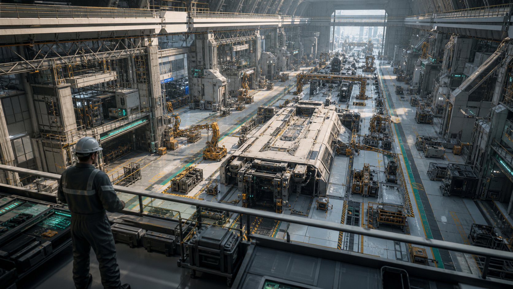 Maintenance Bays for Superfactory Dreams editorial art for WN Magazine