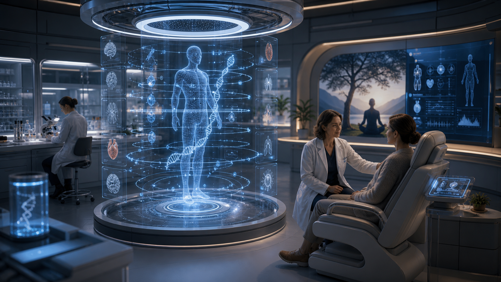 Medical Immortality and the Consent Ledger editorial art for WN Magazine