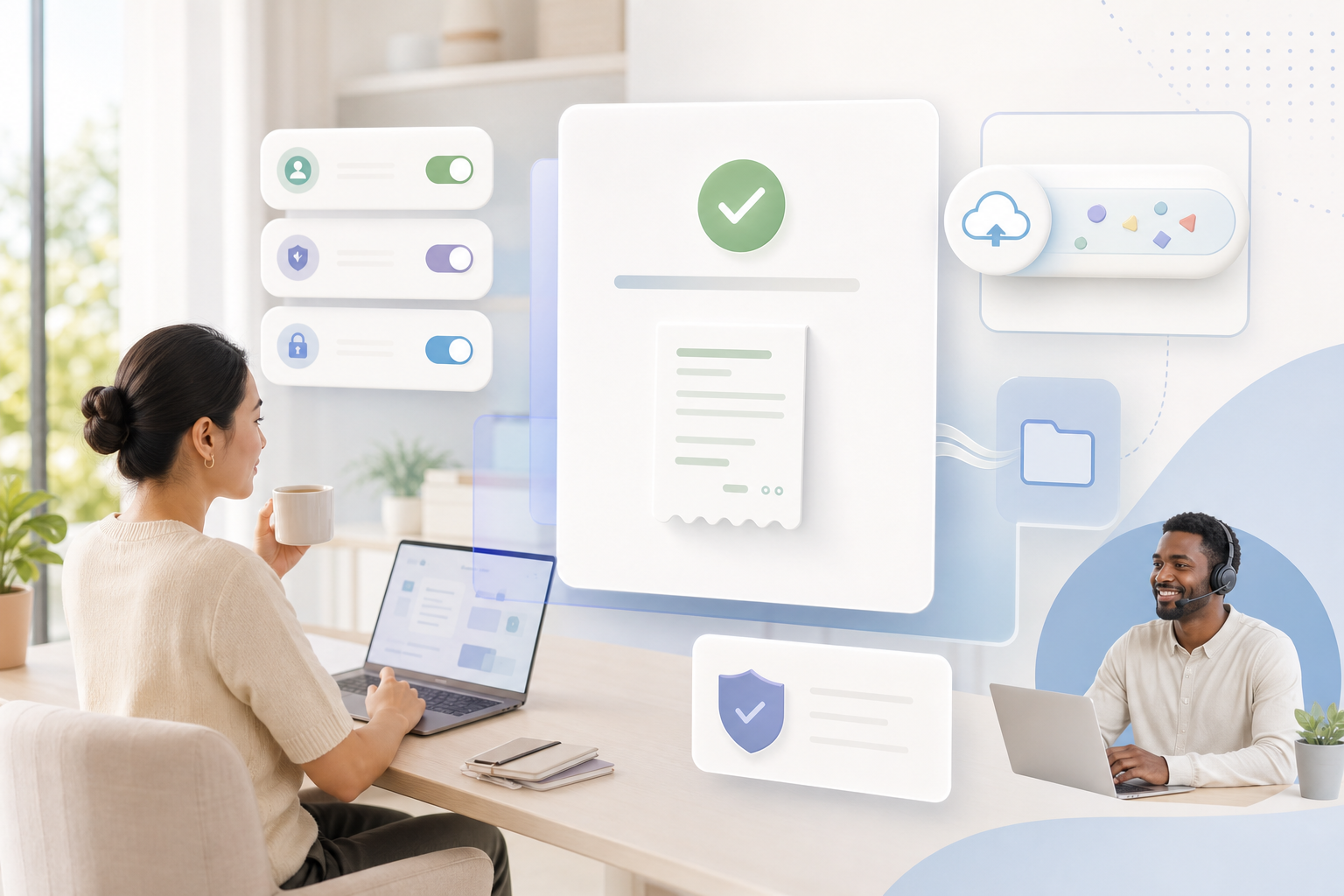 A bright member portal workspace with deletion receipt drawers, export capsules, and consent controls.