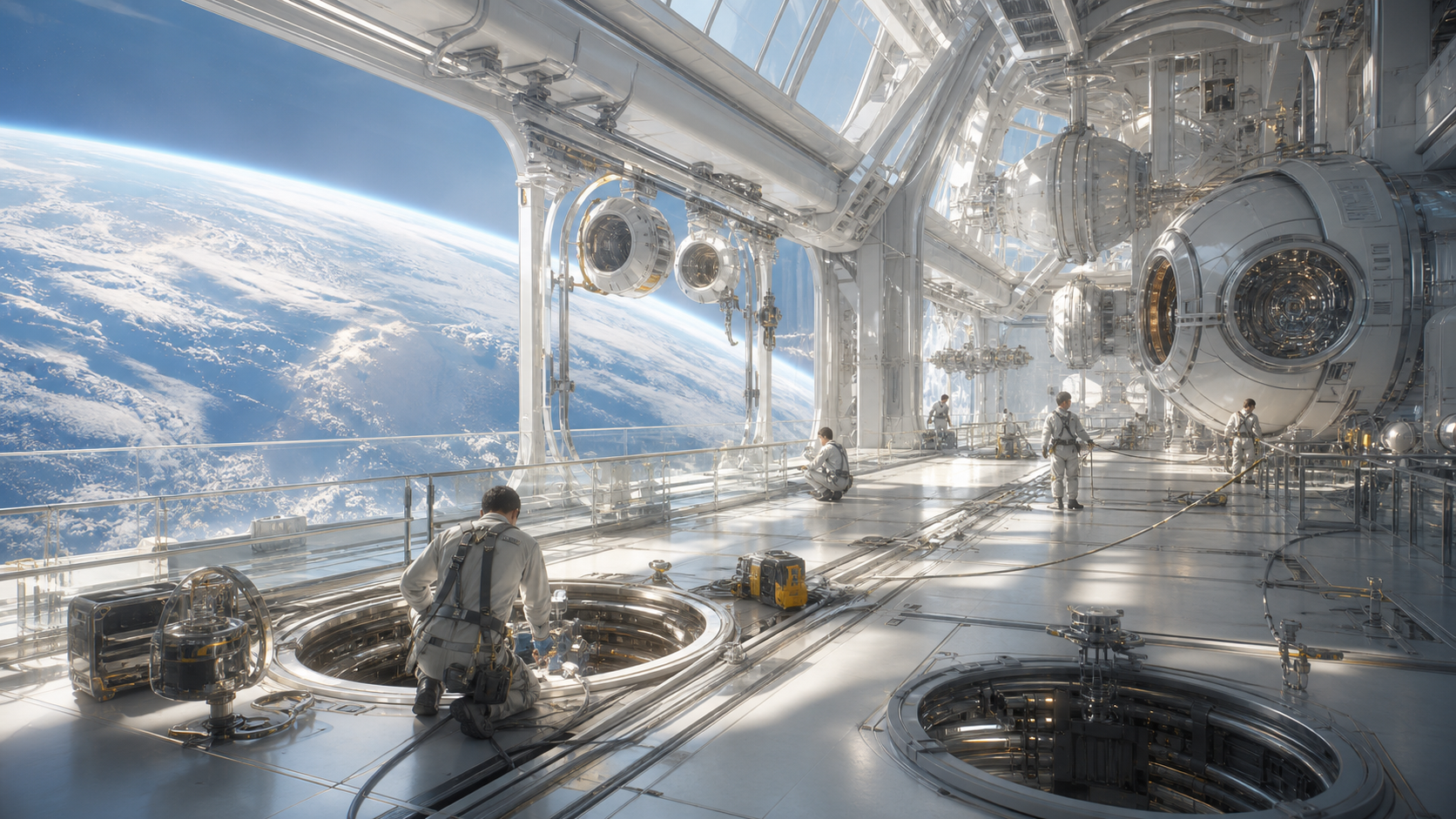 Orbital Factory Maintenance Rights editorial art for WN Magazine