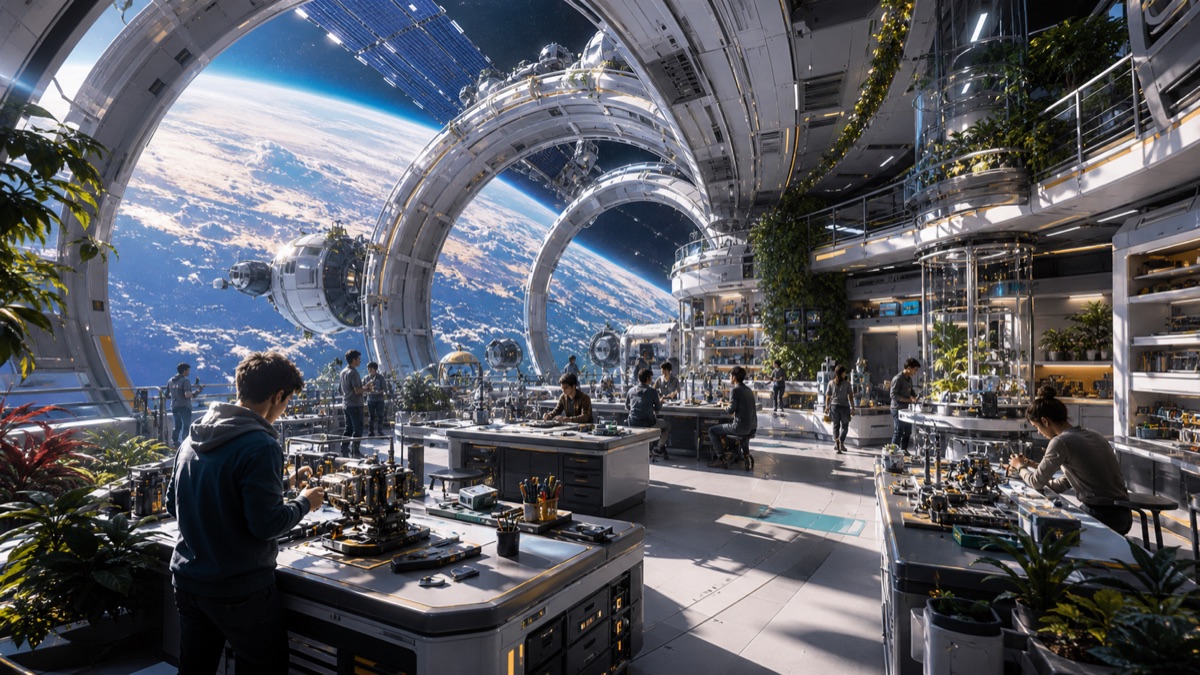 Orbiting Schools Without Degree Theater editorial art for WN Magazine
