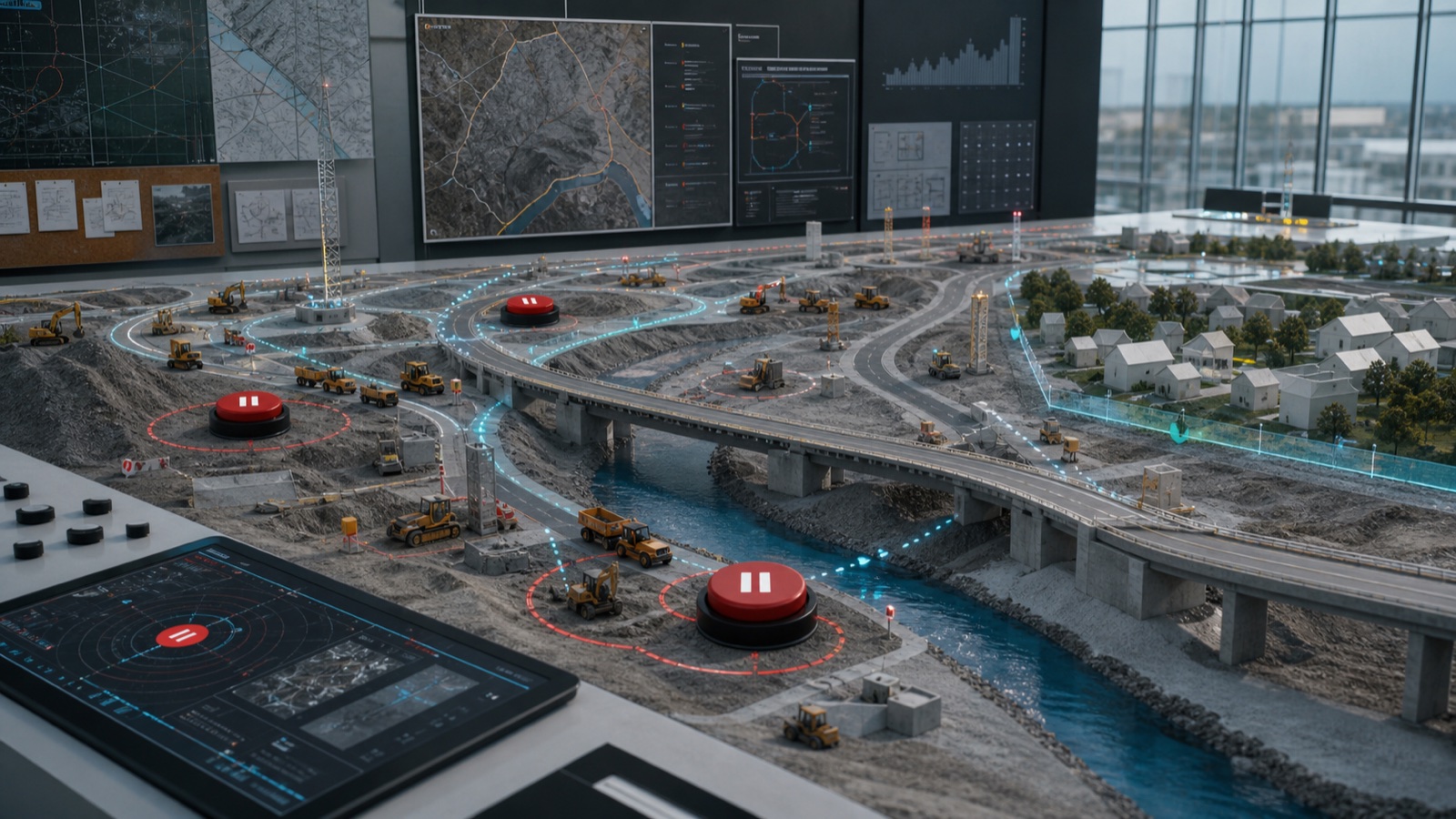 Pause Buttons for Macro-Construction Swarms editorial art for WN Magazine