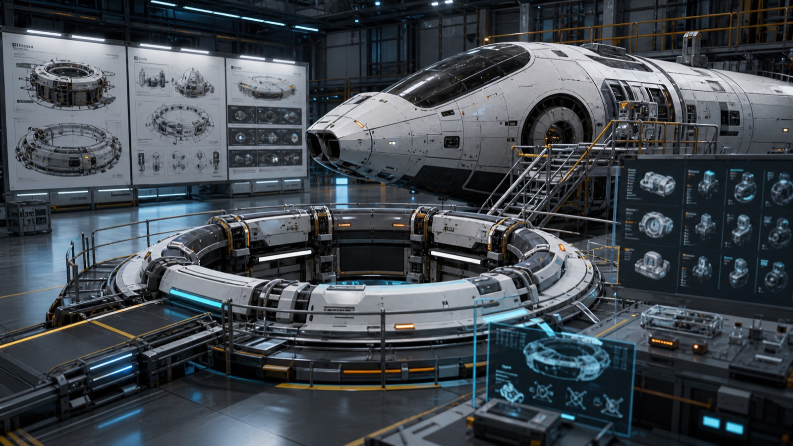 Rescue Docks for Spaceship Concept Art editorial art for WN Magazine