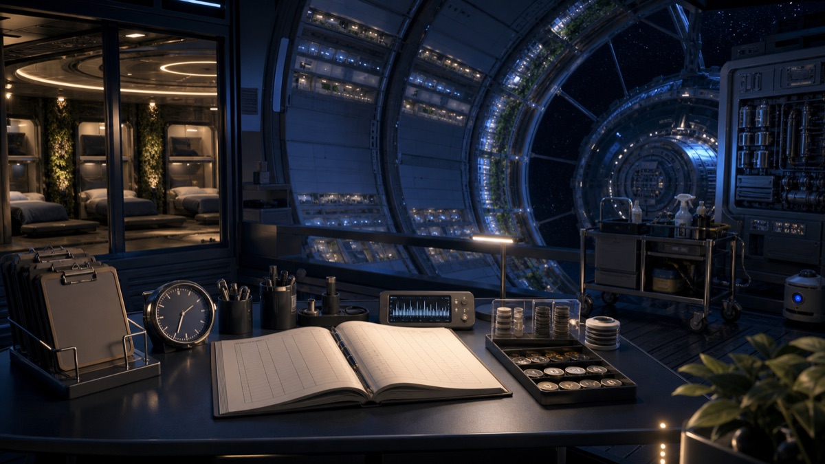 Rotating Habitat Night-Shift Ledgers editorial image for WN Magazine