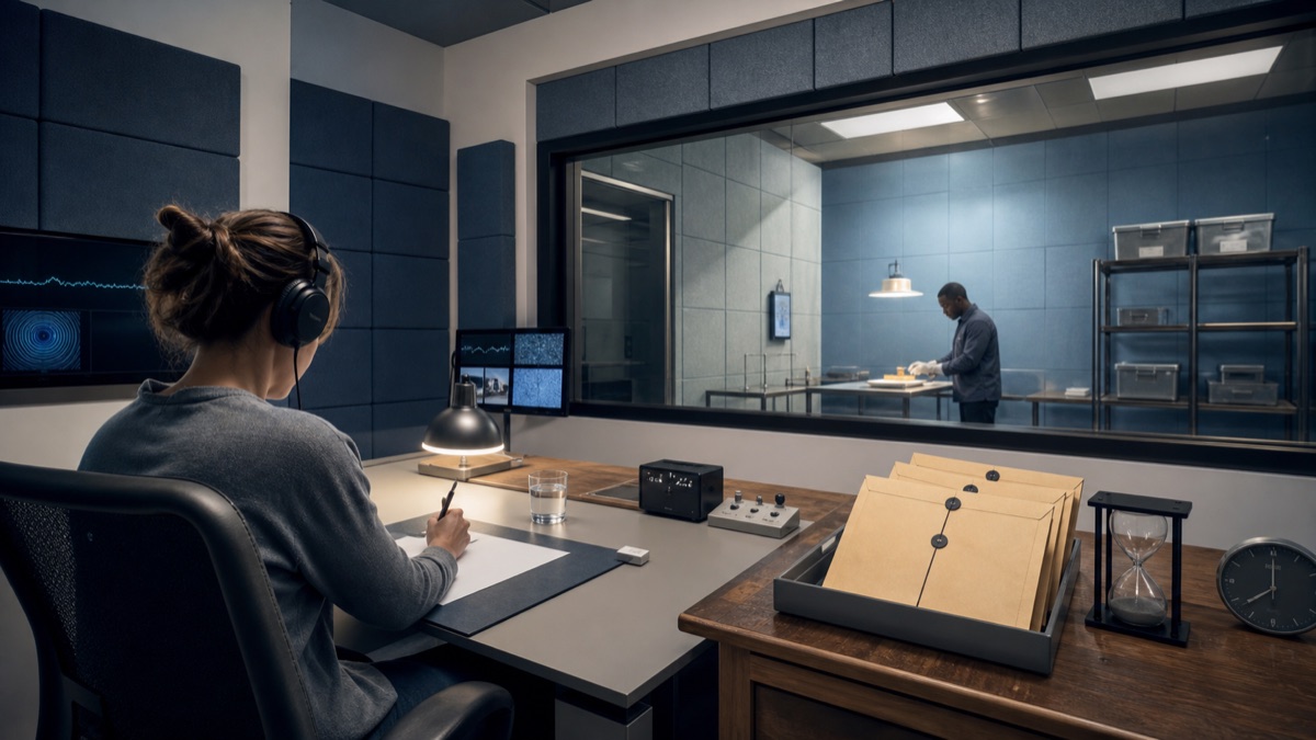 Soundproof Rooms for Remote Viewing editorial art for WN Magazine
