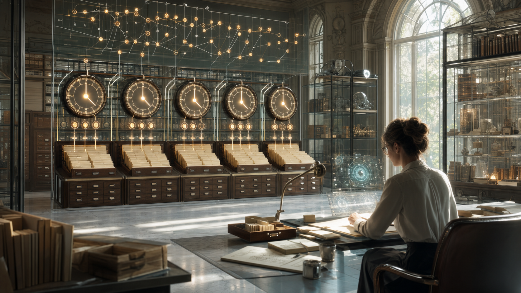 Source Decay Clocks for Total Library Answers editorial art for WN Magazine
