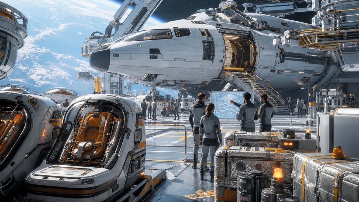 Spaceship Rescue Before Departure editorial art for WN Magazine