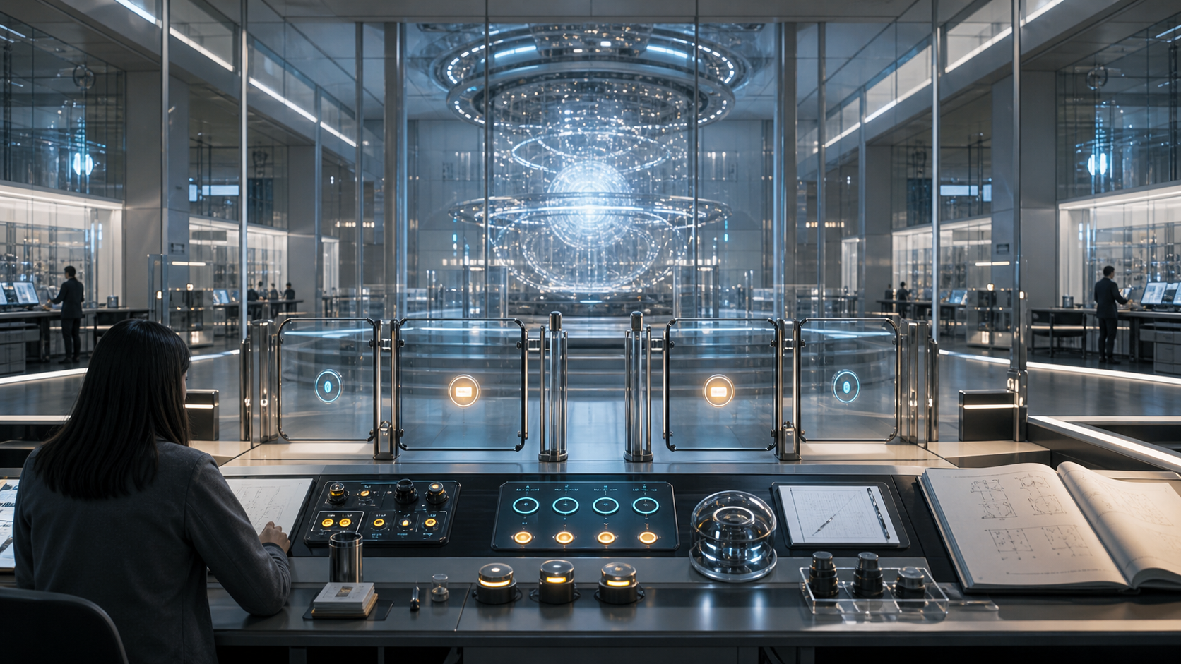 A powerful speculative system slowed by visible review gates and human-scale controls.