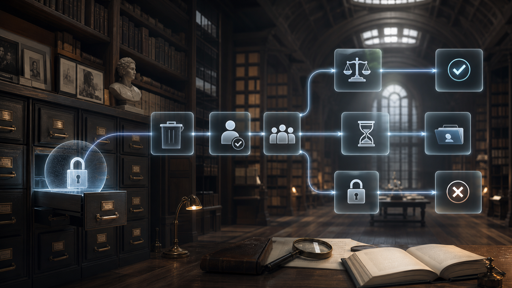 Total Library Deletion Appeal Paths editorial art for WN Magazine