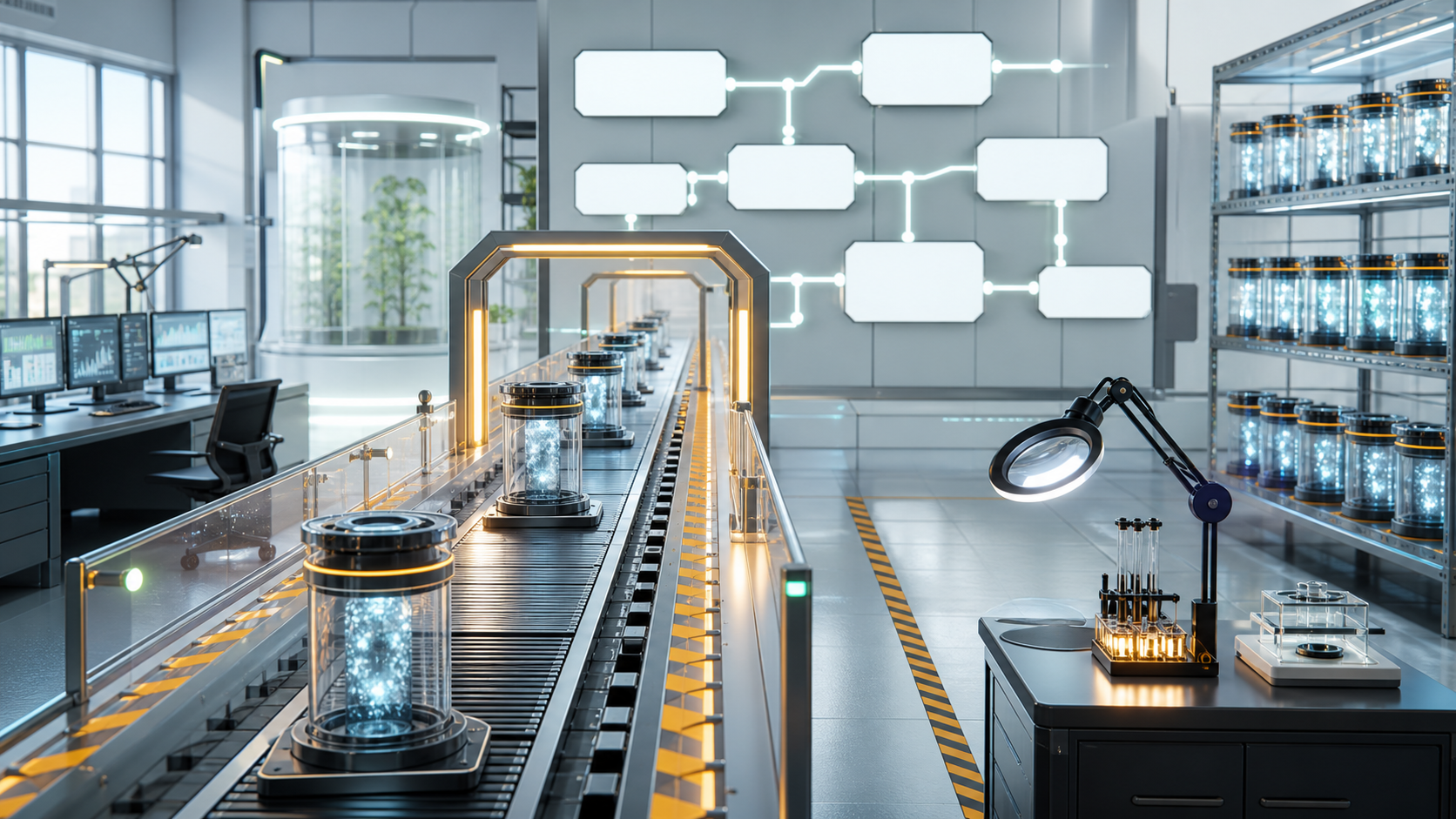 AI-generated dataset governance lab with source capsules on a revocation lane, downstream impact panels, quarantine shelves, and audit instruments.