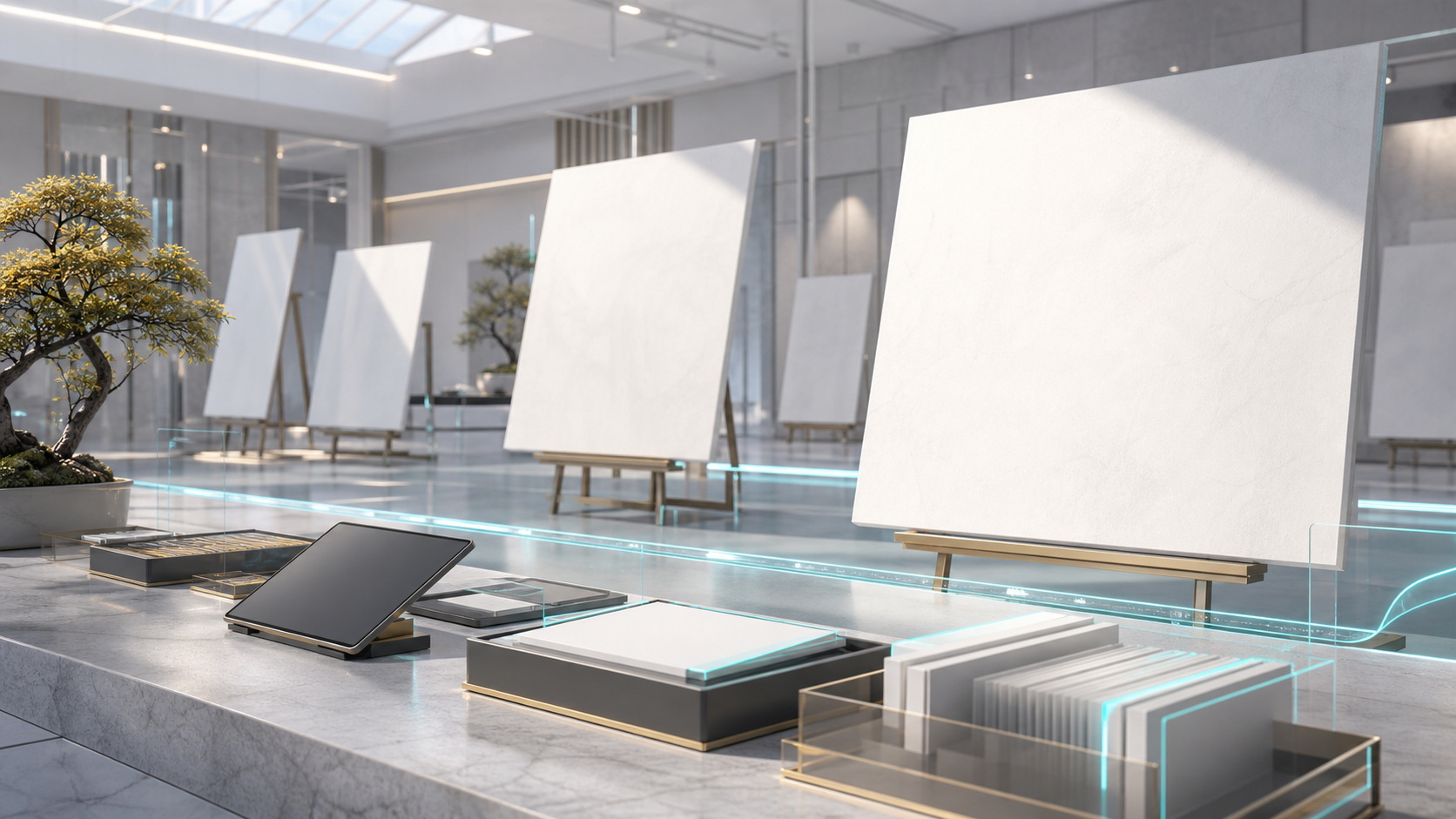 AI-generated generated-art publication studio with clean watermark-free canvases, provenance ledger tablets, source rails, and usage-boundary trays.