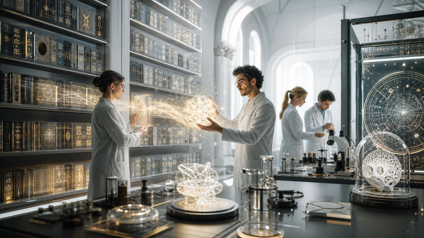 Where the Library Meets the Laboratory editorial art for WN Magazine