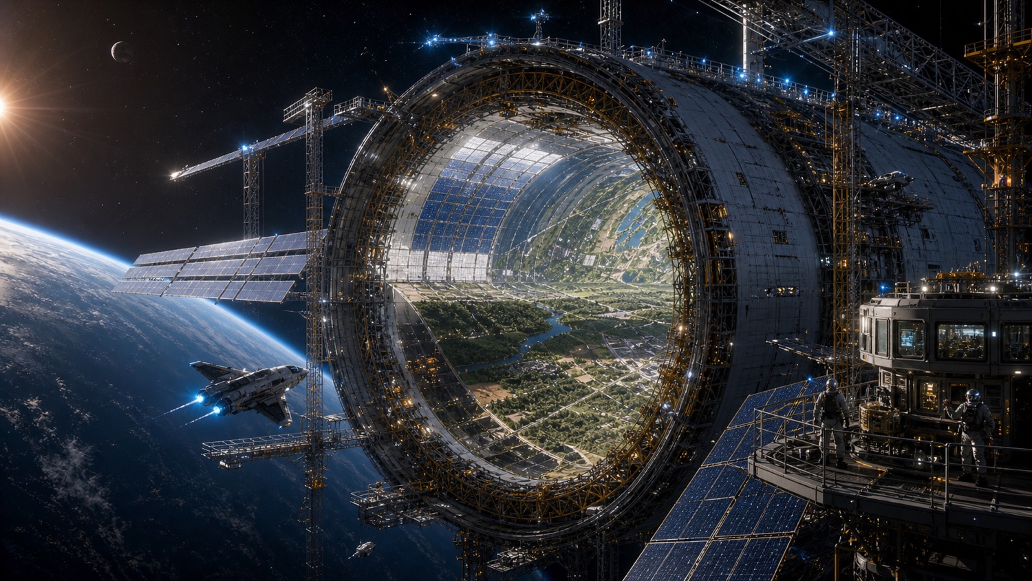 Self-replicating settlement swarms building habitats