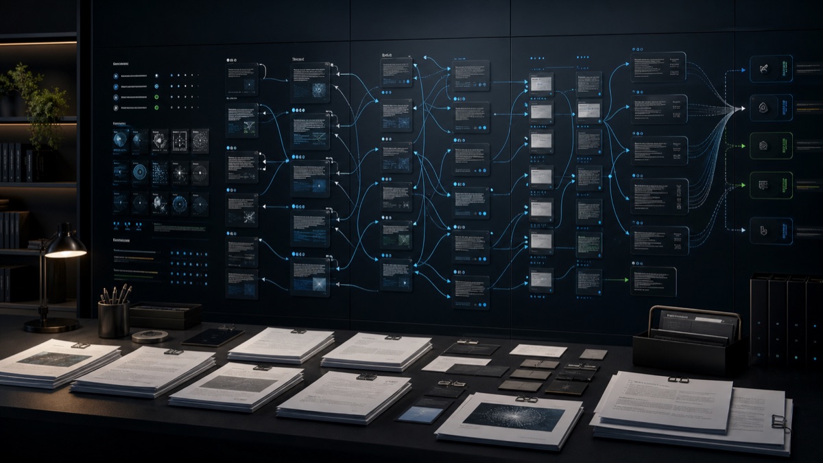 AI-generated WN Magazine editorial routing atlas with issue pathways, citation cards, field filters, source-boundary receipts, and article packets in a dark editorial studio