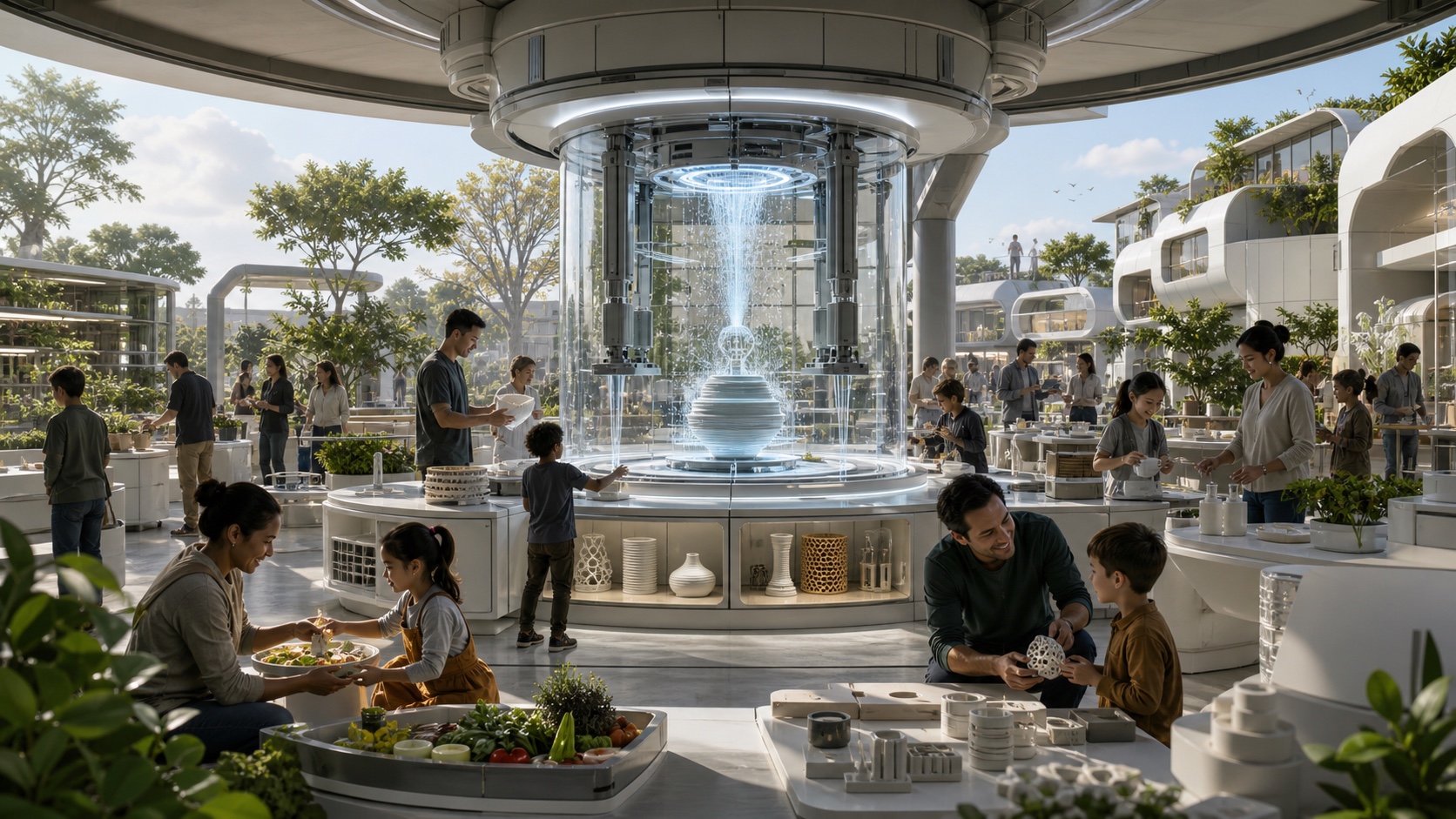 A public matter synthesis commons producing food and useful objects for families and builders