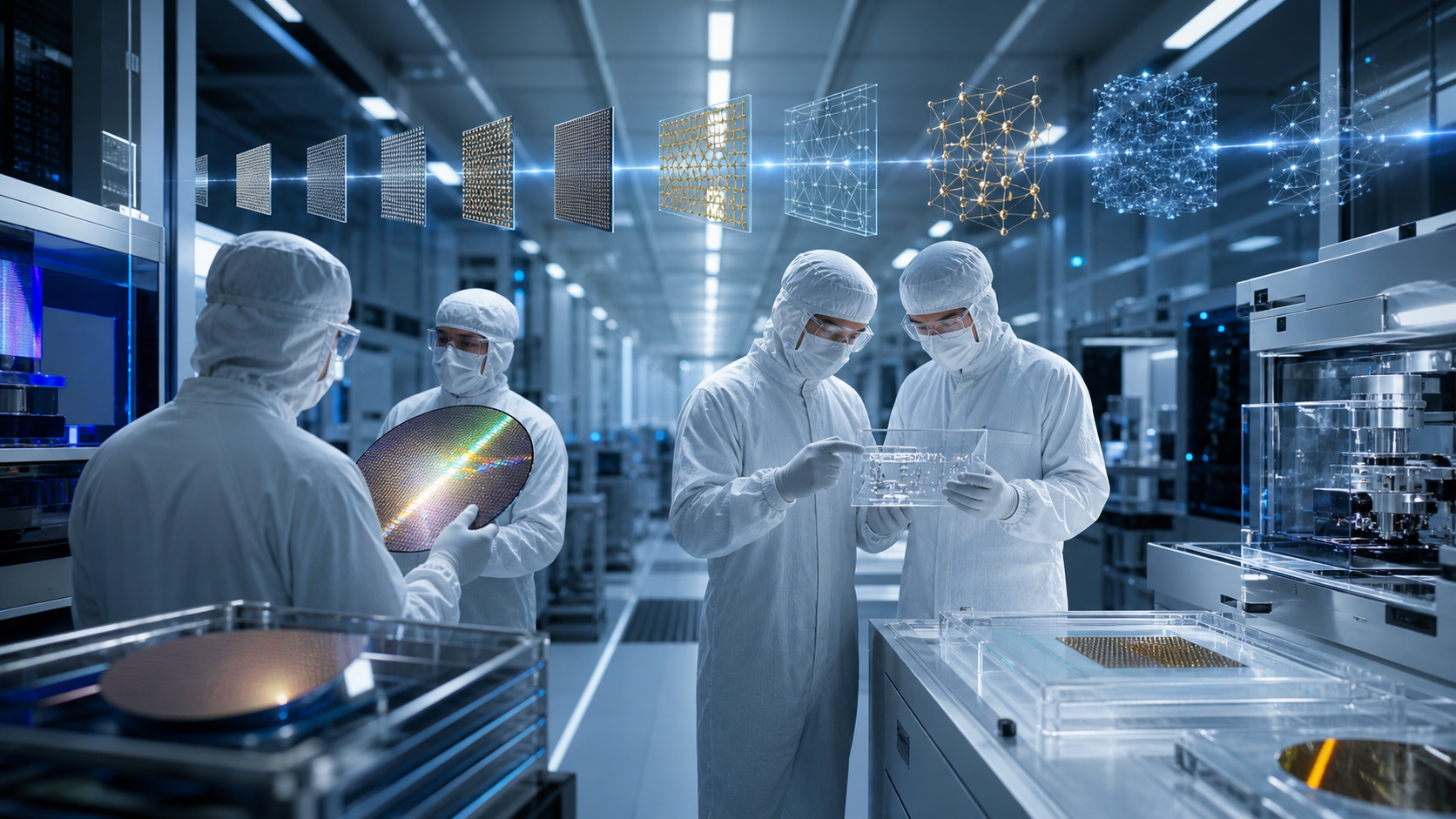 AI-generated editorial image of a semiconductor cleanroom and quantum substrate roadmap for a Public Letter to chip manufacturers