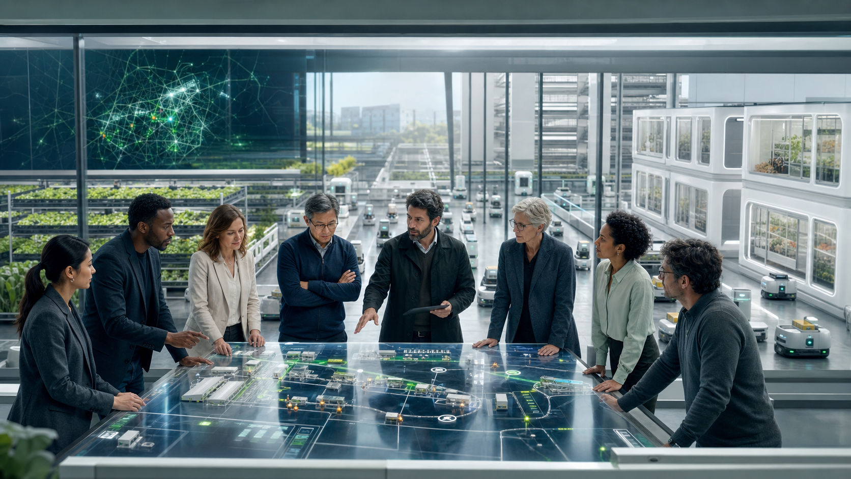 AI-generated editorial image of a next-generation retail supply-chain operations room for a Public Letter to Walmart