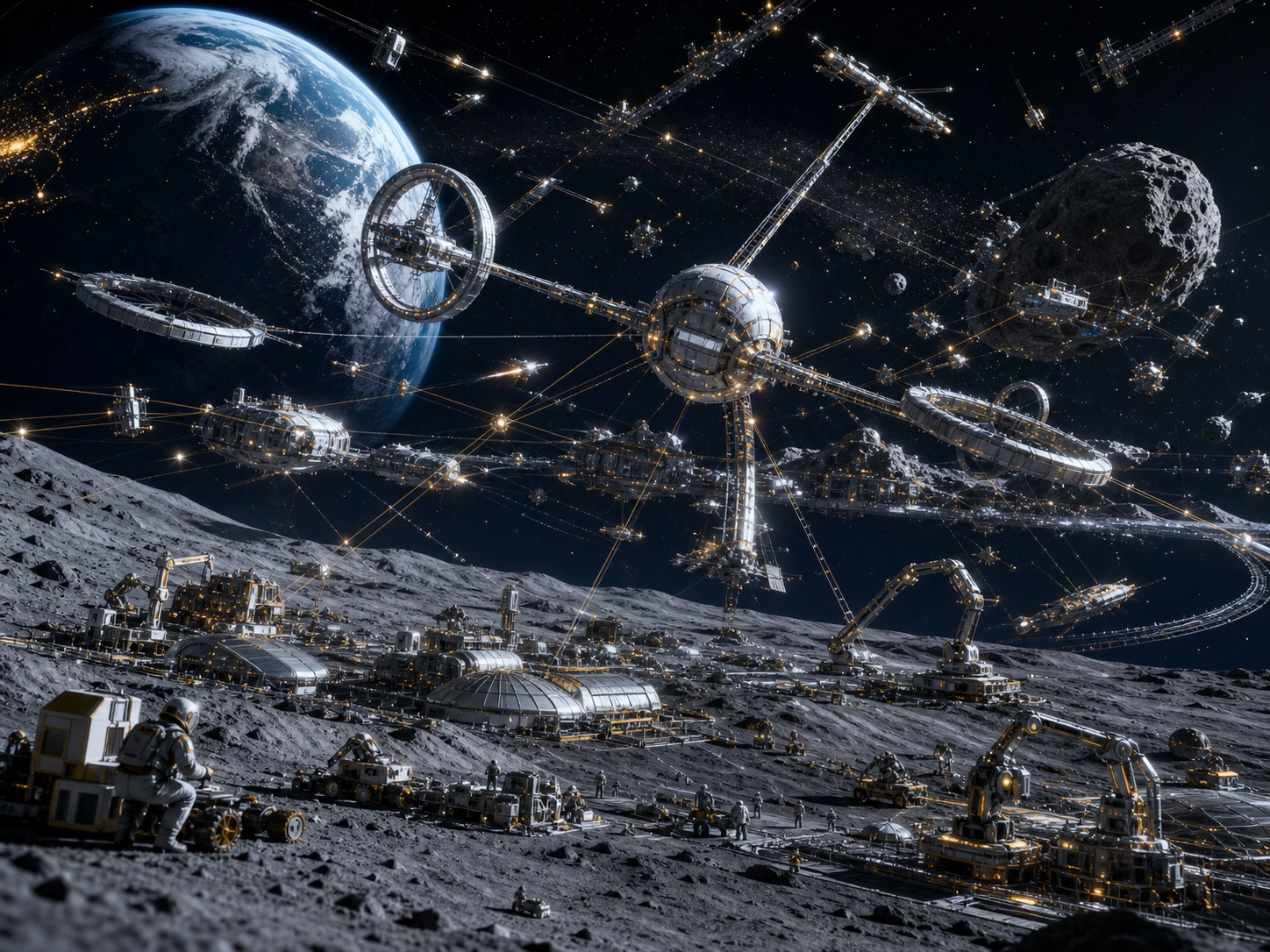 AI-generated orbital and lunar settlement