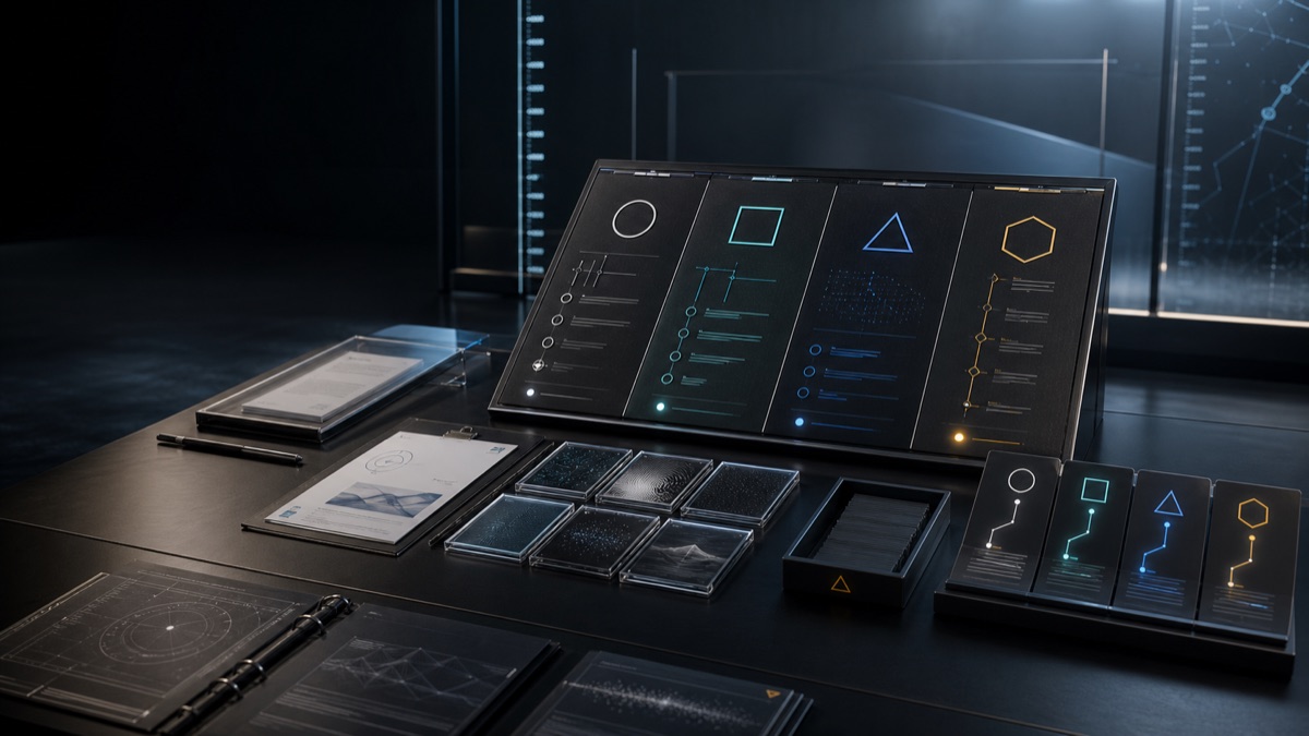 AI-generated White Noise Science claim maturity review desk with established constraints, testable lab questions, speculative thesis lane, governance boundary, negative-result tray, provenance receipts, and route cards