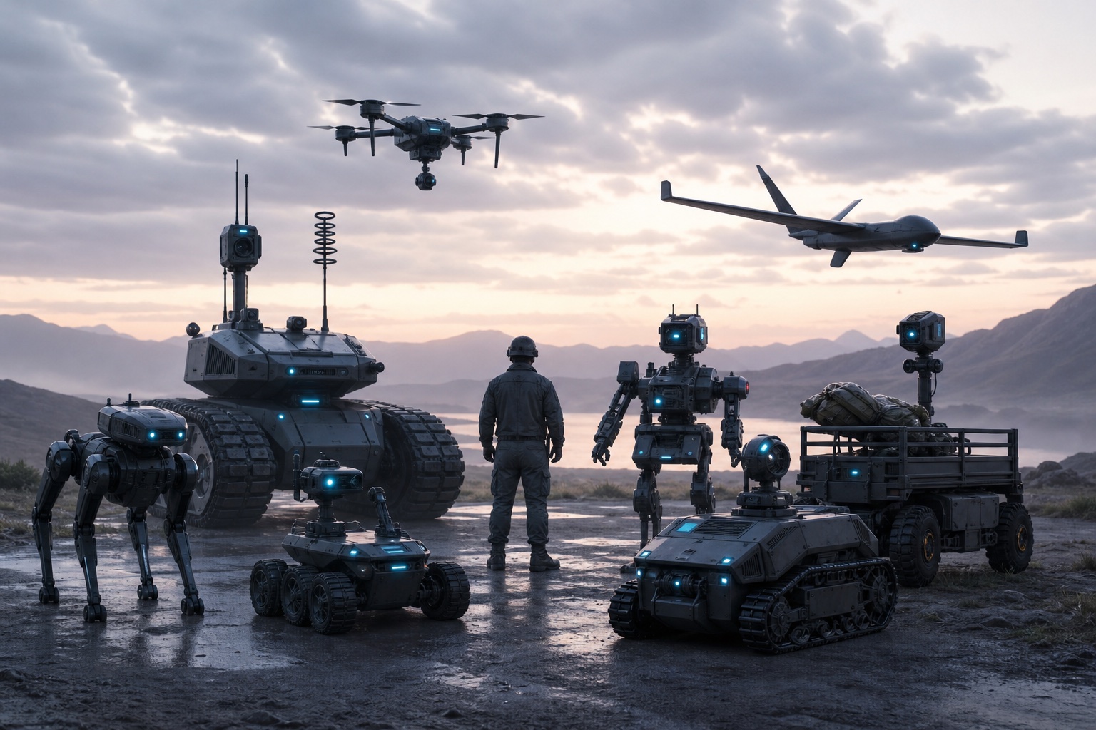 AI-generated team of supervised military support robots