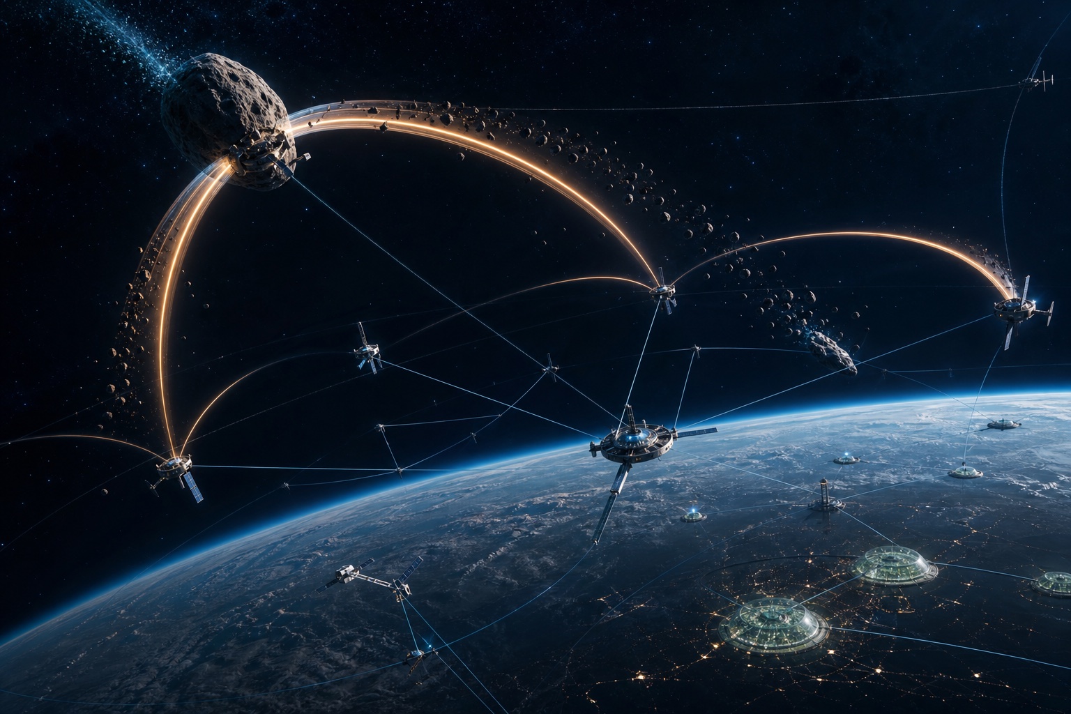 AI-generated orbital network redirecting debris away from Earth