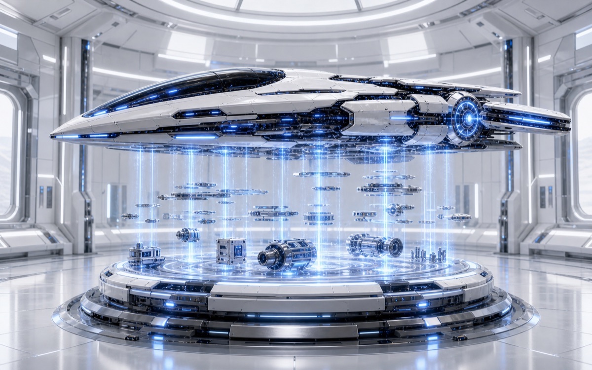Concept art of WN Prime connected to speculative replicator support systems