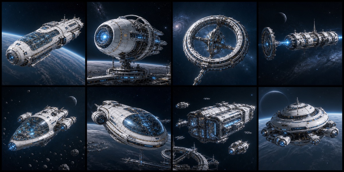 Contact sheet of White Noise science and computation spacecraft concepts