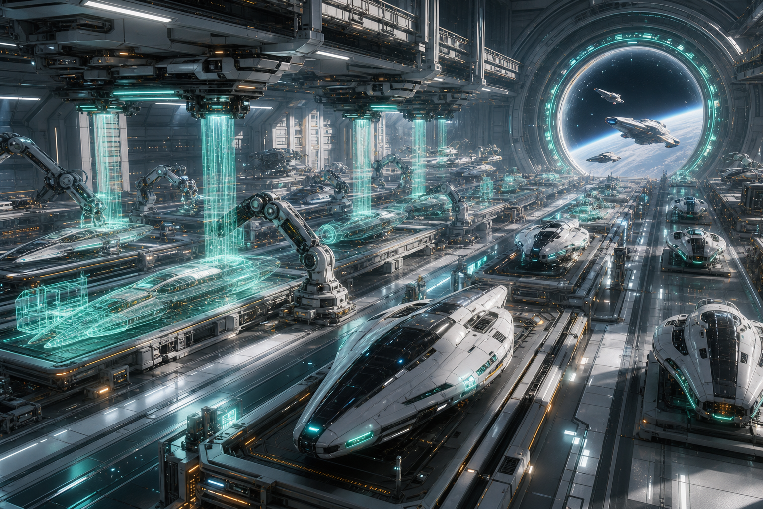 Spaceships under construction in a WN Superfactory