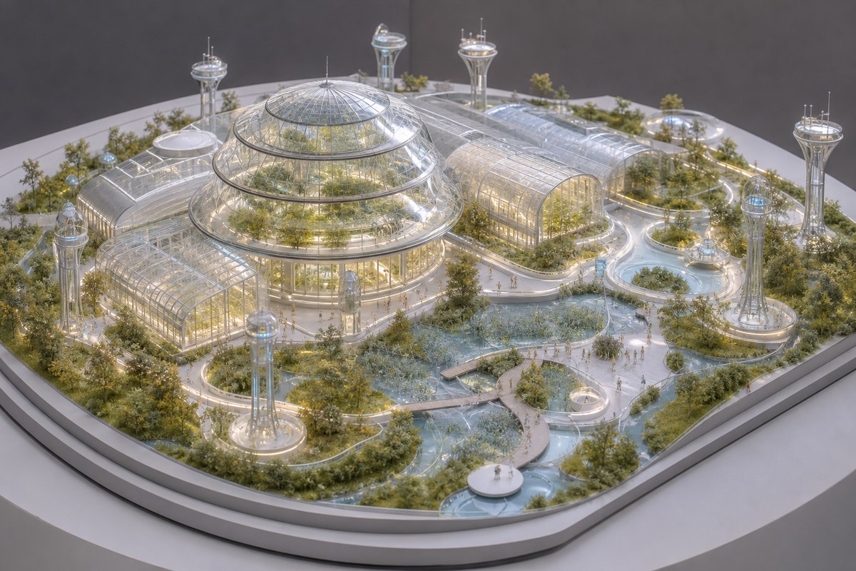 White Noise University Quantum Ecology Greenhouse campus model