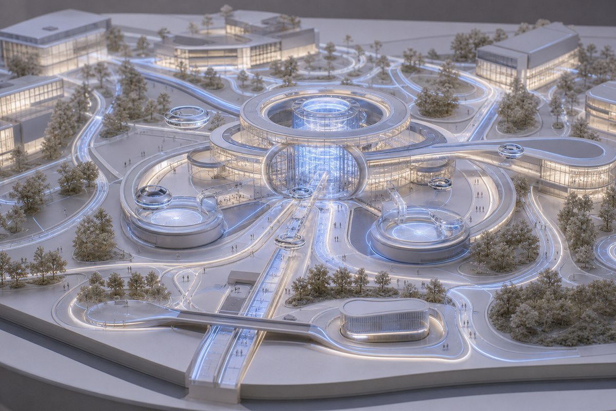 White Noise University Entanglement Transit Hub campus model