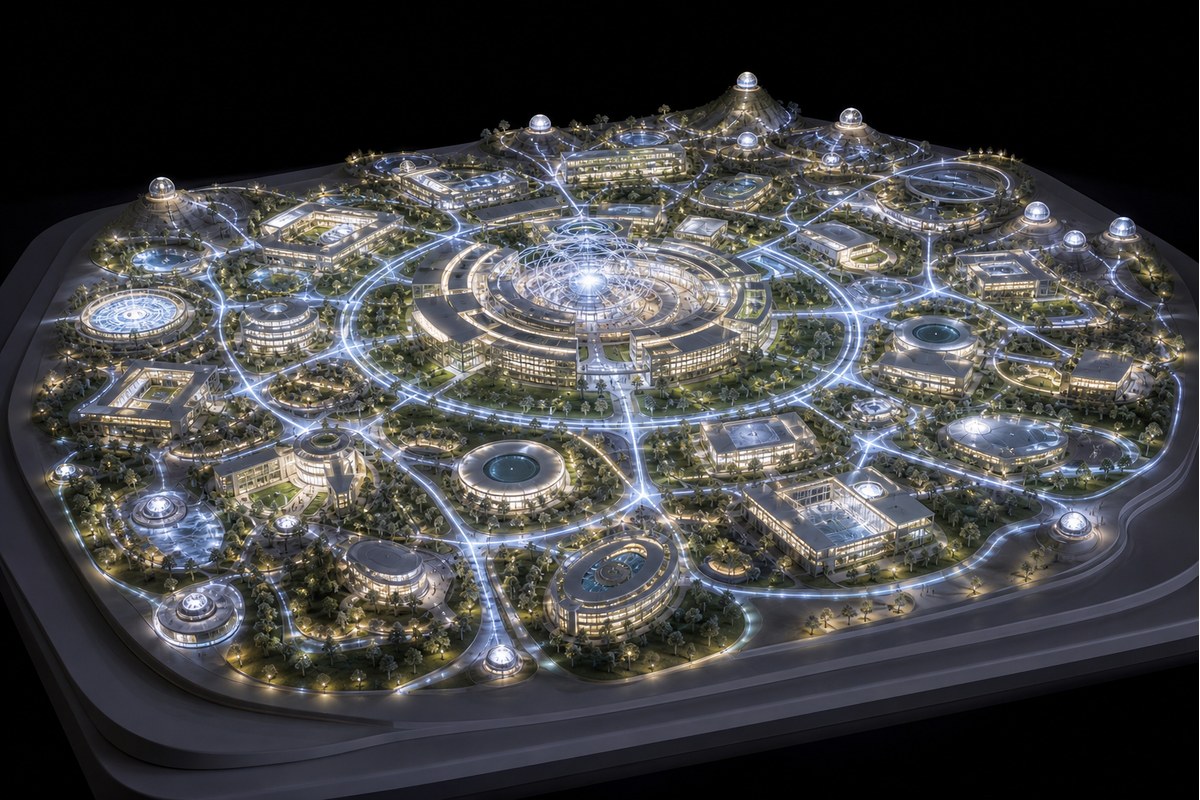 White Noise University night masterplan campus model